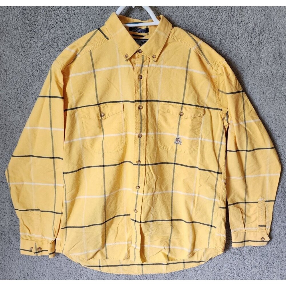 VTG Panhandle Slim Rough Stock Yellow Plaid Long Sleeve Button Down Shirt Size L